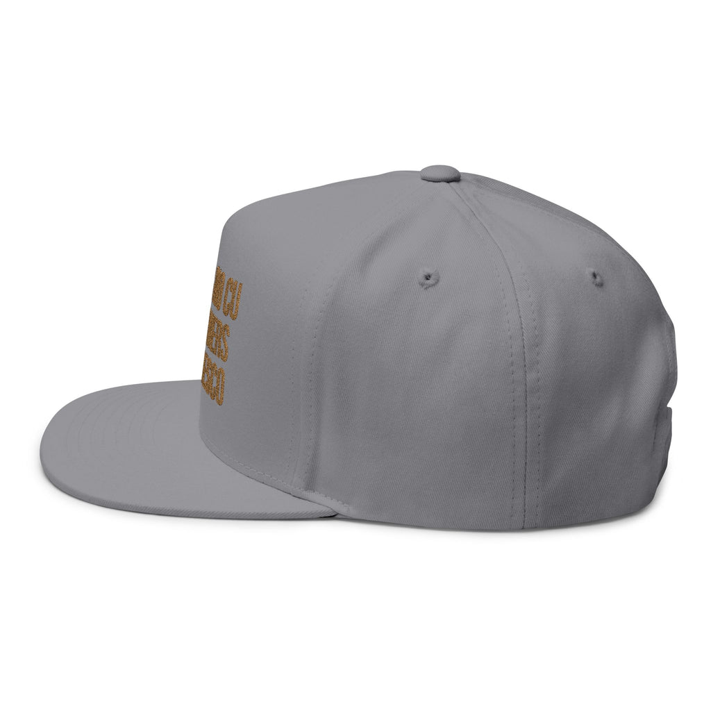 Embroidered Flat Bill Cap — 'PEPPER NO CU DOS OTHERS E REFRESCO' Statement Snapback