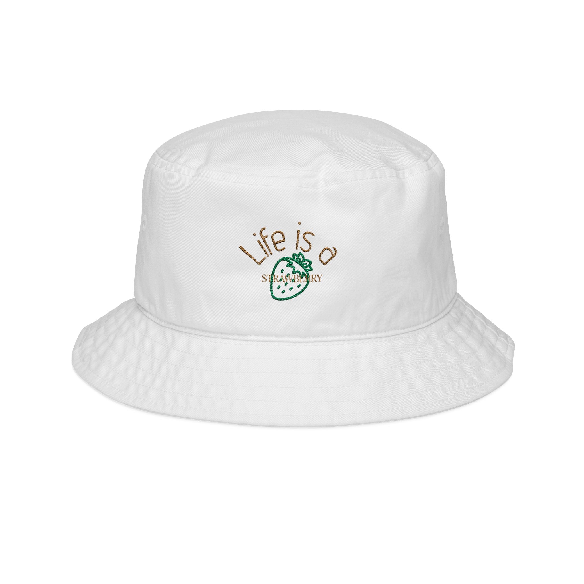 'Life Is a Strawberry' Embroidered Bucket Hat