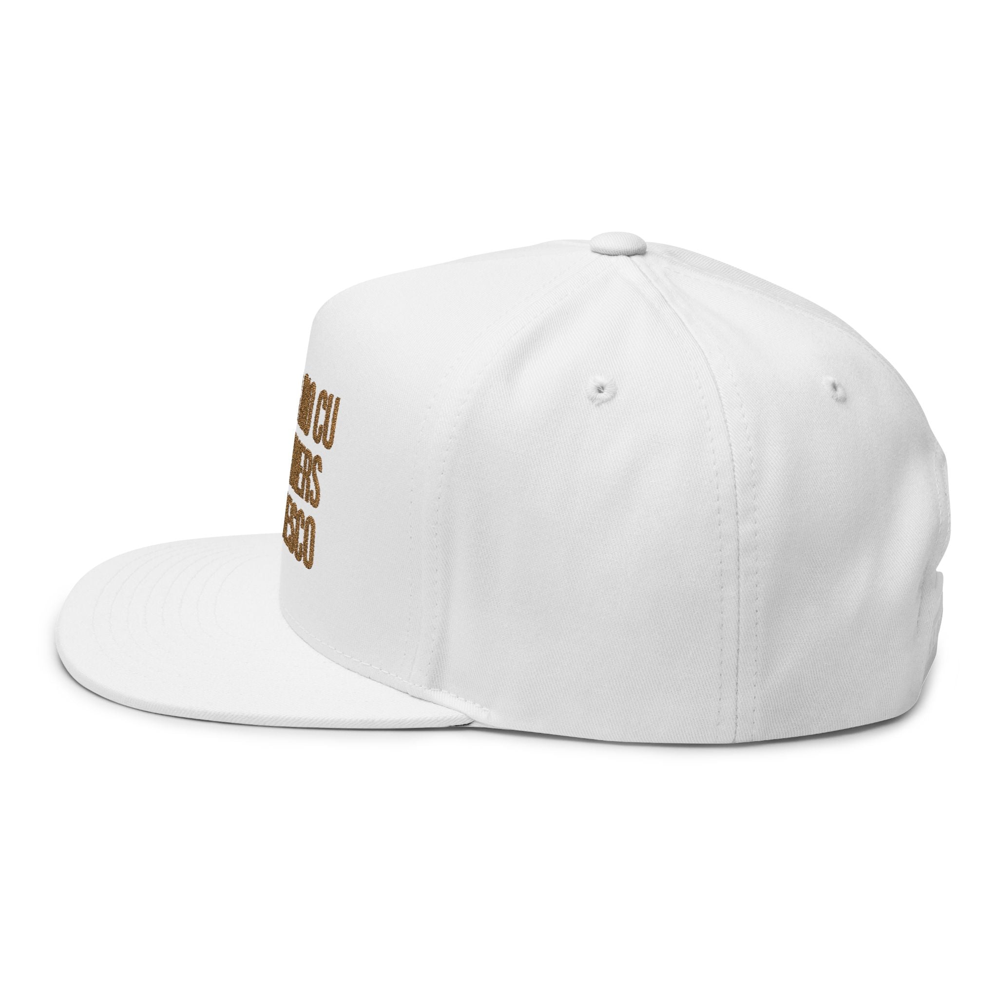Embroidered Flat Bill Cap — 'PEPPER NO CU DOS OTHERS E REFRESCO' Statement Snapback