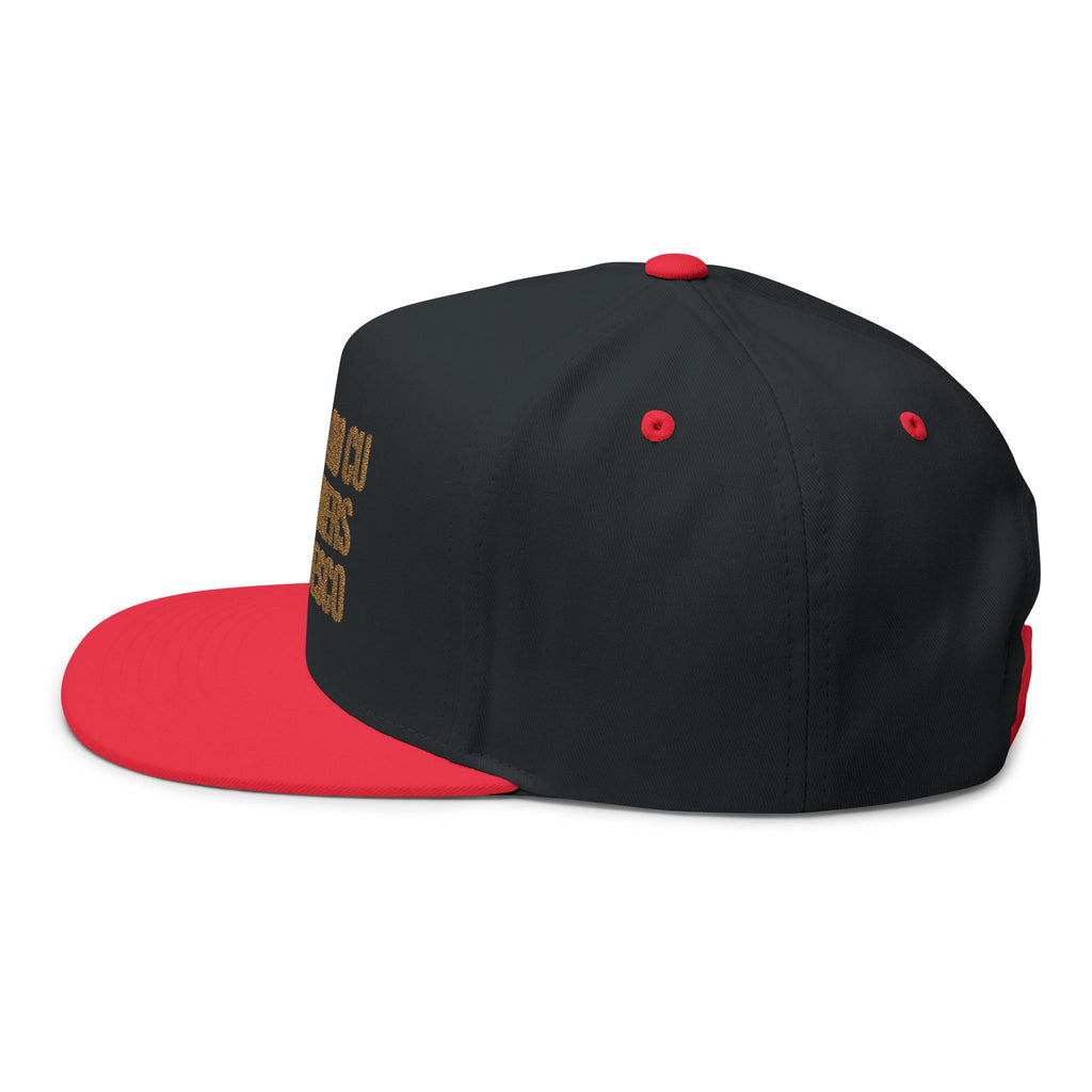 Embroidered Flat Bill Cap — 'PEPPER NO CU DOS OTHERS E REFRESCO' Statement Snapback